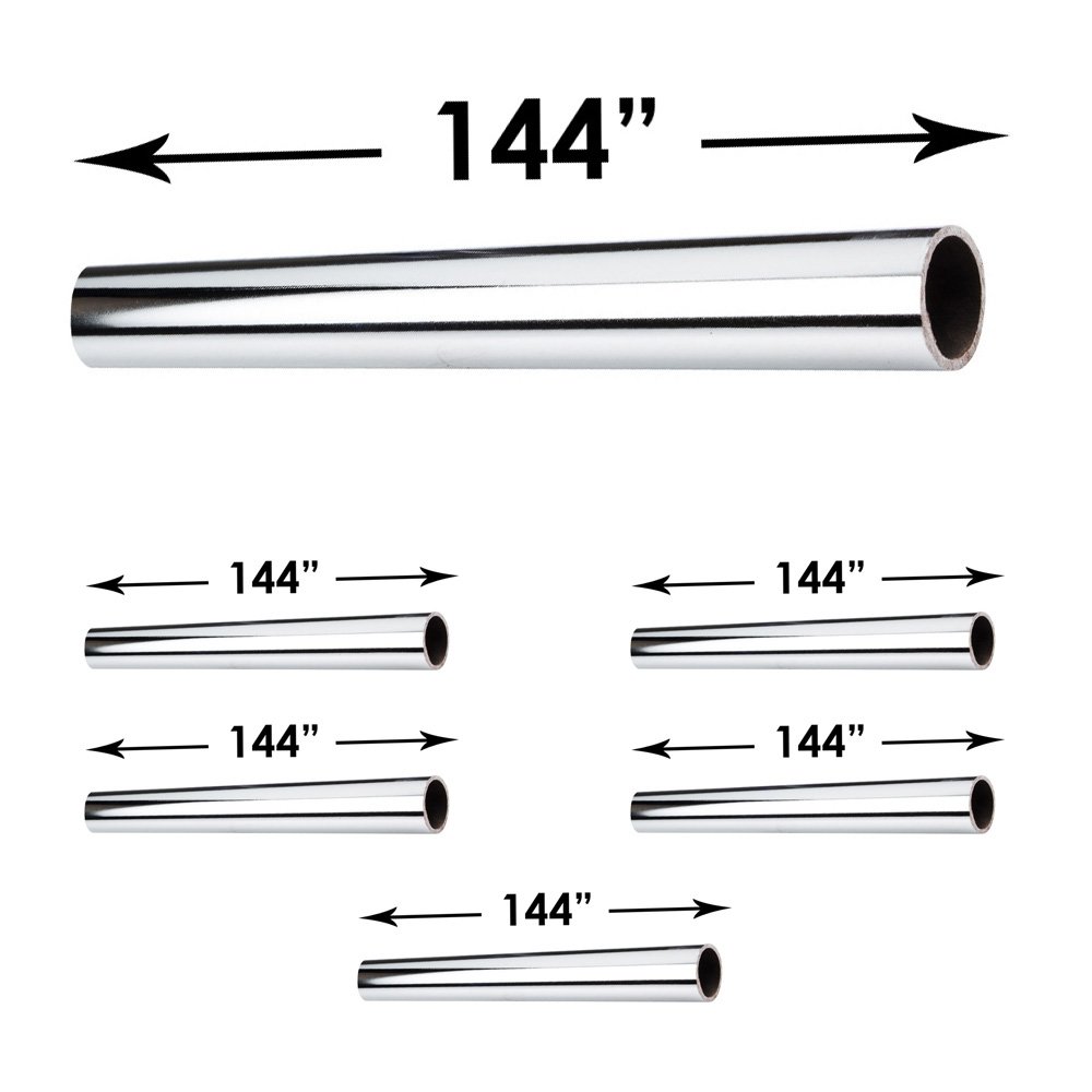 (6 PACK) 1 1/16" Round 144" Long Steel Closet Rod in Polished Chrome