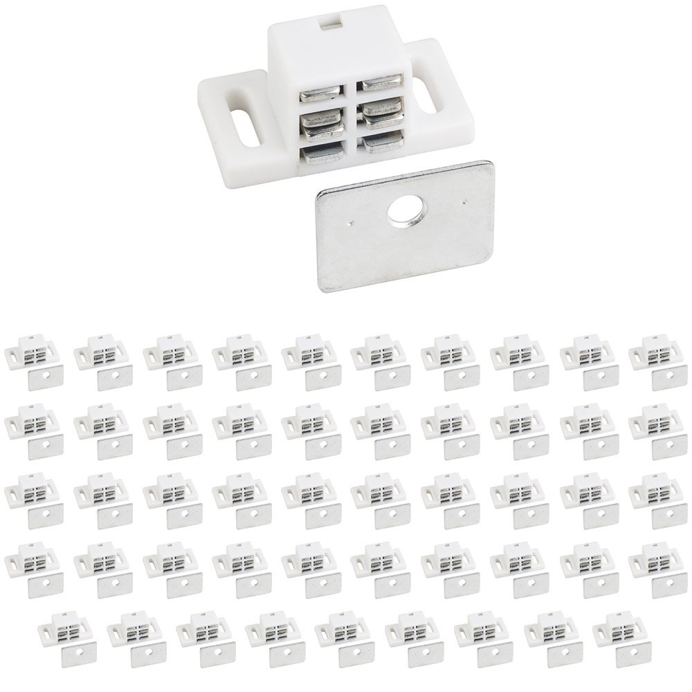 (50 PACK) 25lb. Magnetic Catch White/Zinc with Strike & Screws in White
