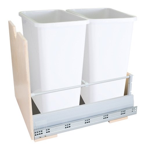 Preassembled 35-Quart Double Pull-Out Waste Container System in White