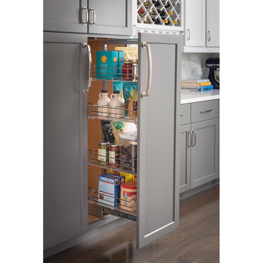 15" wire pantry pullout with heavy-duty soft-close in Polished Chrome