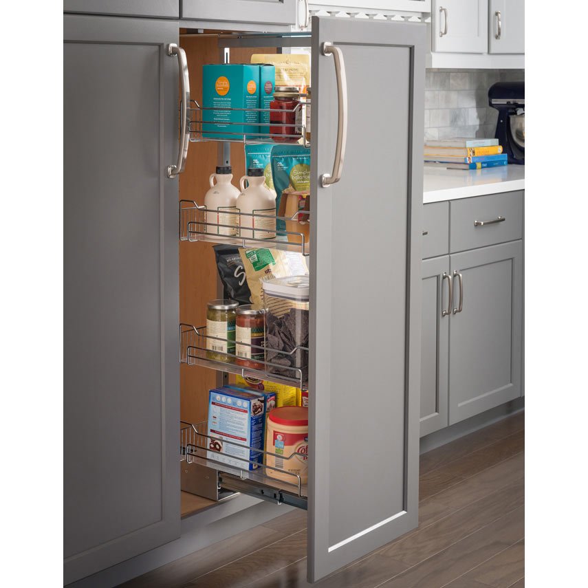 20" wire pantry pullout with heavy-duty soft-close in Polished Chrome