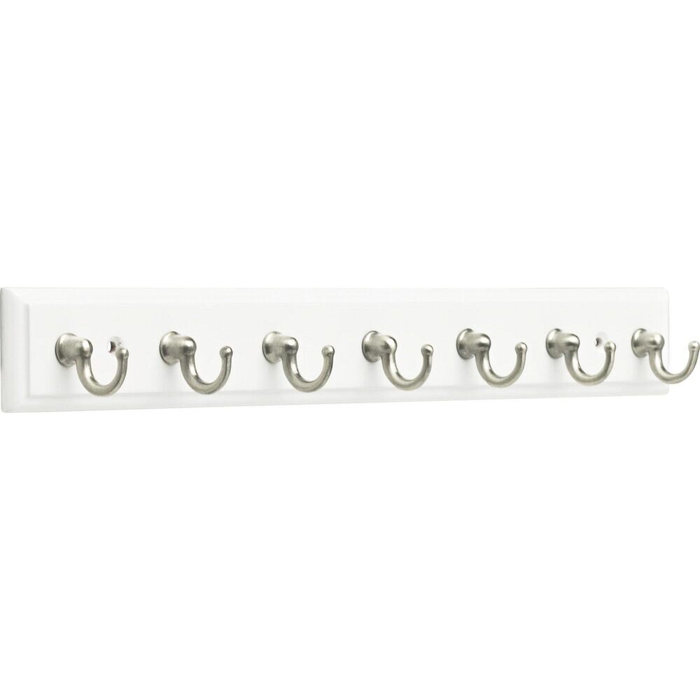 13.57" Key Rail with 7 Hooks in Pure White & Satin Nickel