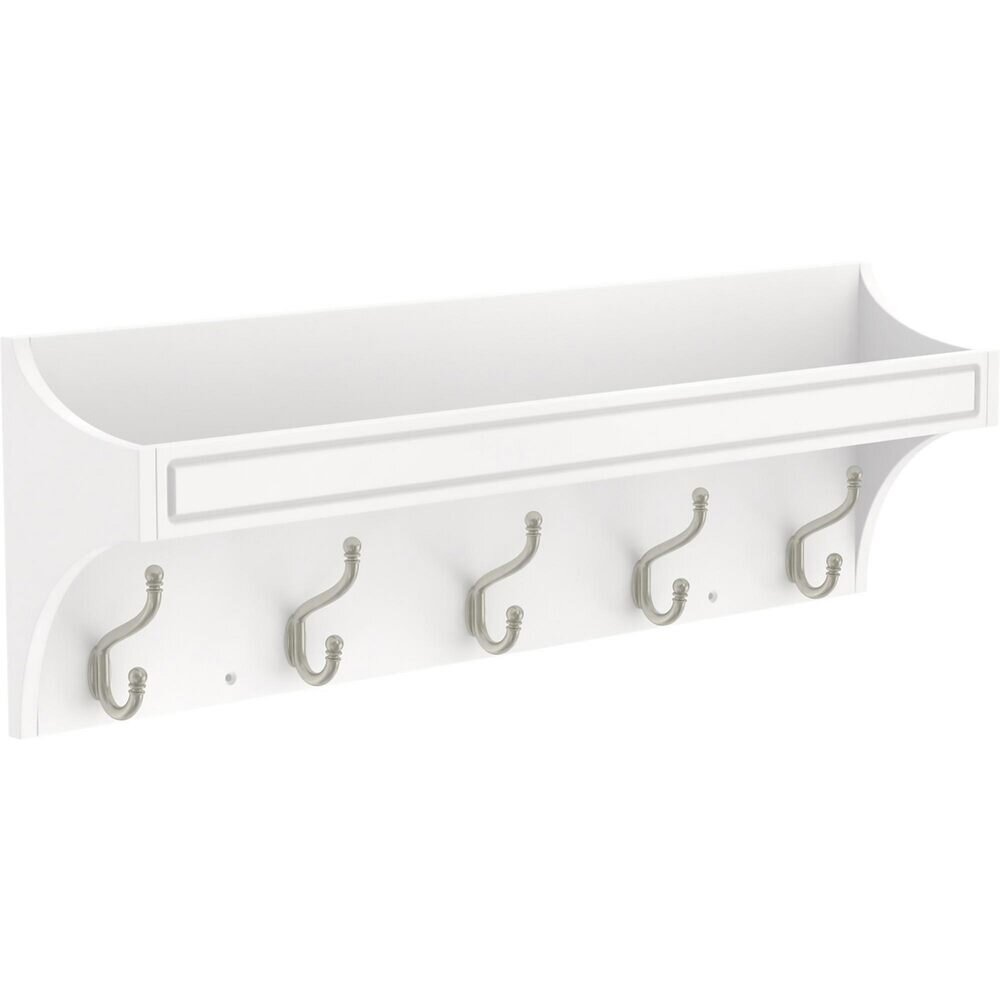 28" Classic Arch Trayed Hook Rail in Pure White and Satin Nickel