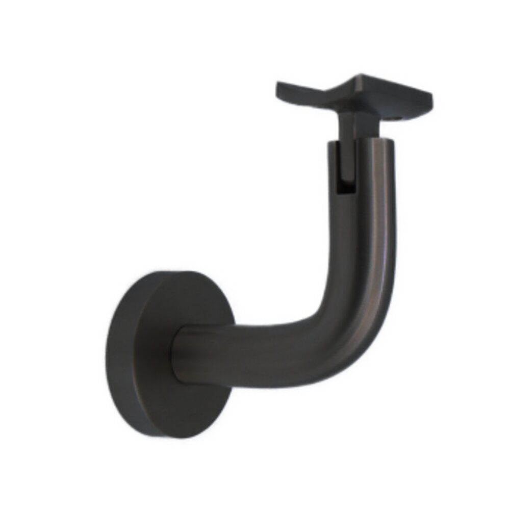 Round Mount Base and Rounded Arm with Curve Clamp Concrete Mounted Hand Rail Bracket in Satin Black