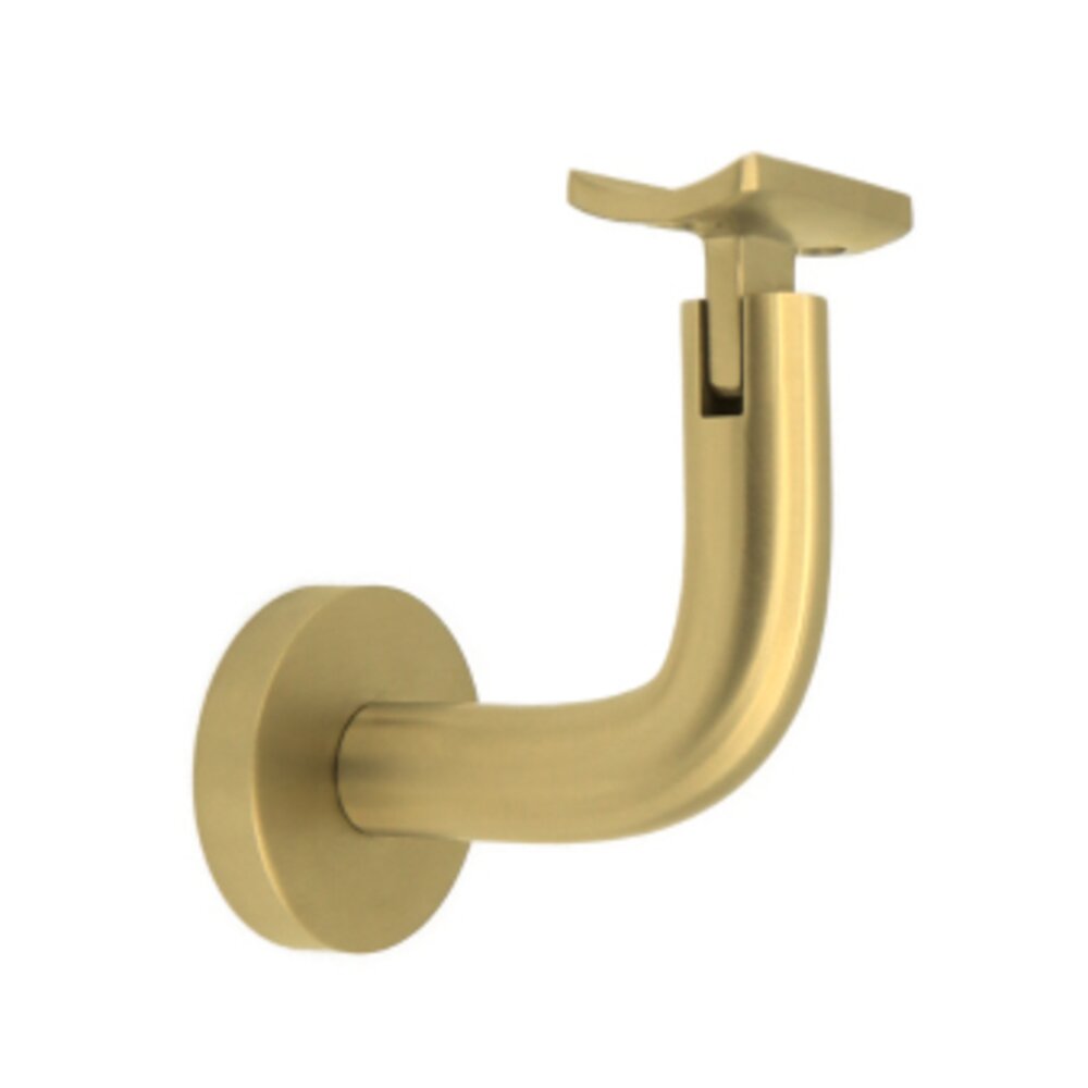 Round Mount Base and Rounded Arm with Curve Clamp Concrete Mounted Hand Rail Bracket in Satin Brass