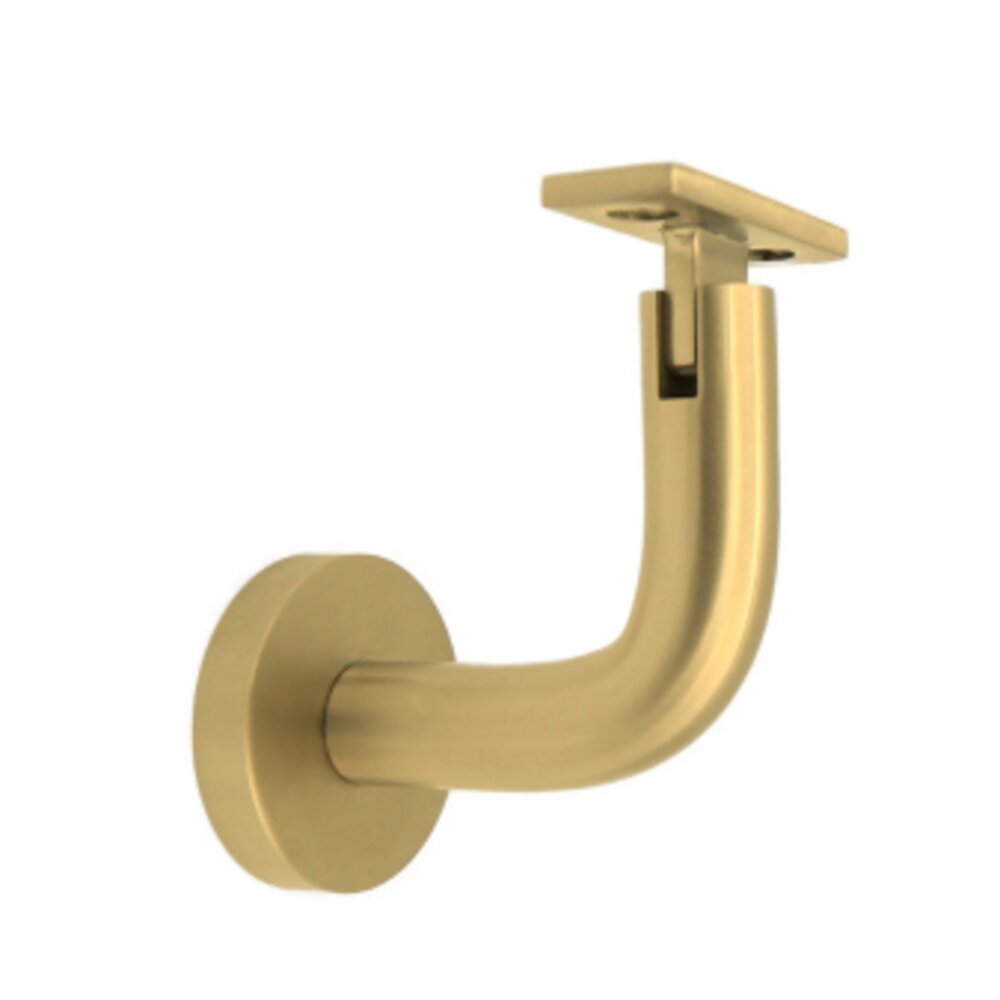 Round Mount Base and Rounded Arm with Flat Clamp Concrete Mounted Hand Rail Bracket in Satin Brass