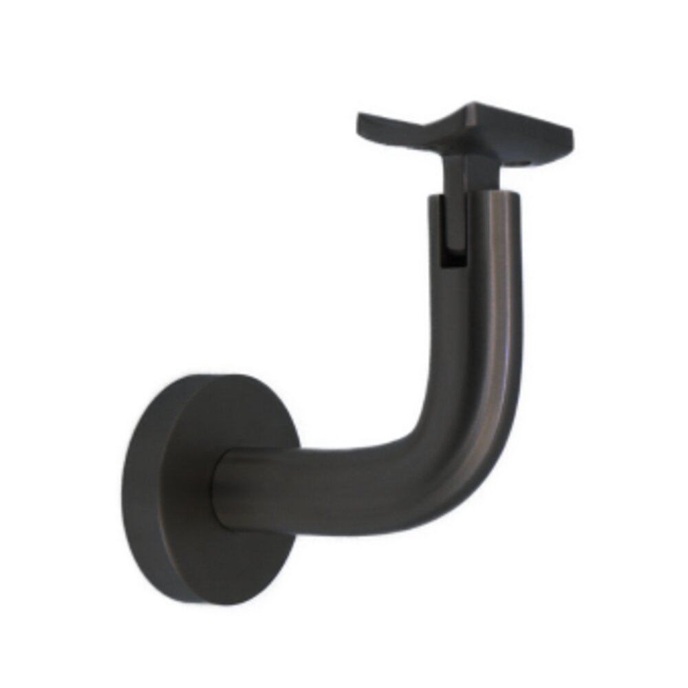 Round Mount Base and Rounded Arm with Curve Clamp Glass Mounted Hand Rail Bracket in Satin Black