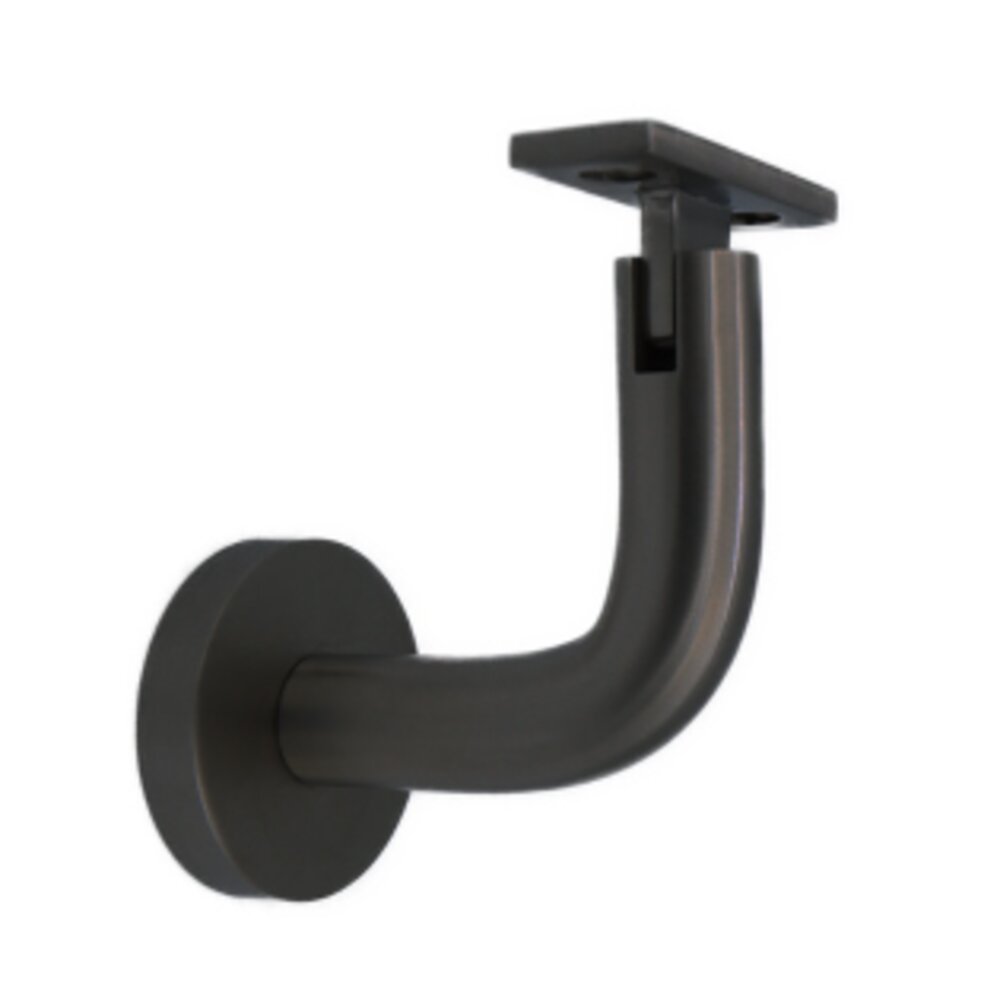Round Mount Base and Rounded Arm with Flat Clamp Glass Mounted Hand Rail Bracket in Satin Black
