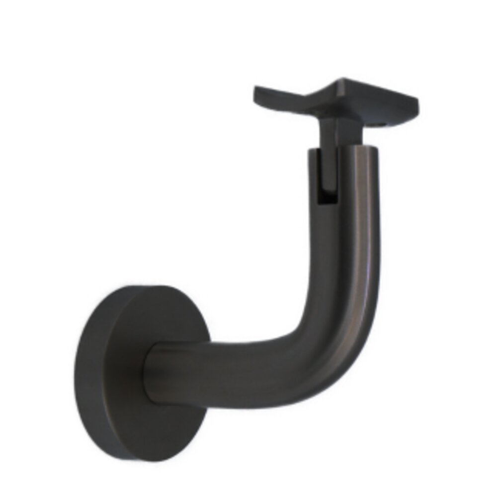 Round Mount Base and Rounded Arm with Curve Clamp Surface Mounted Hand Rail Bracket in Satin Black