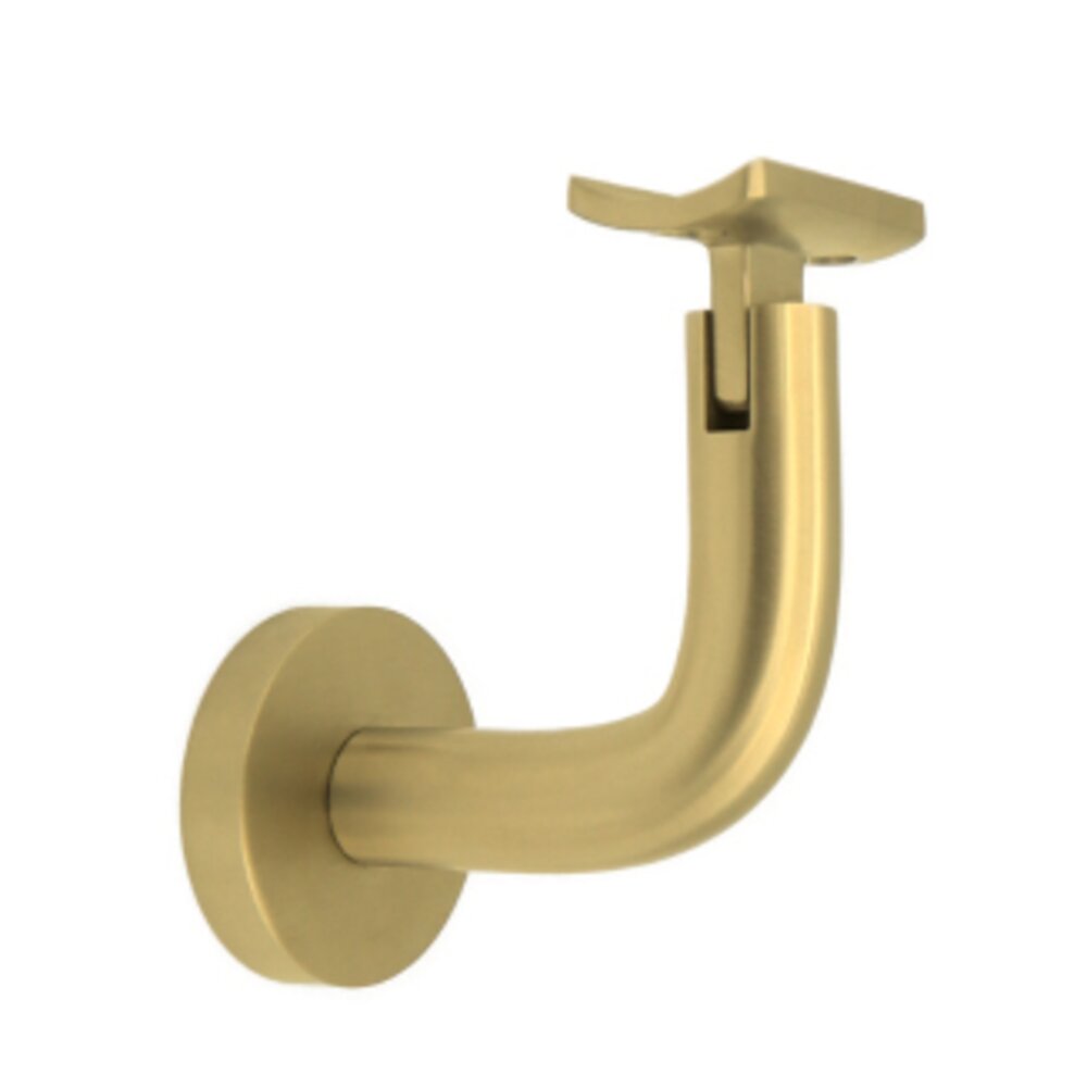 Round Mount Base and Rounded Arm with Curve Clamp Surface Mounted Hand Rail Bracket in Satin Brass