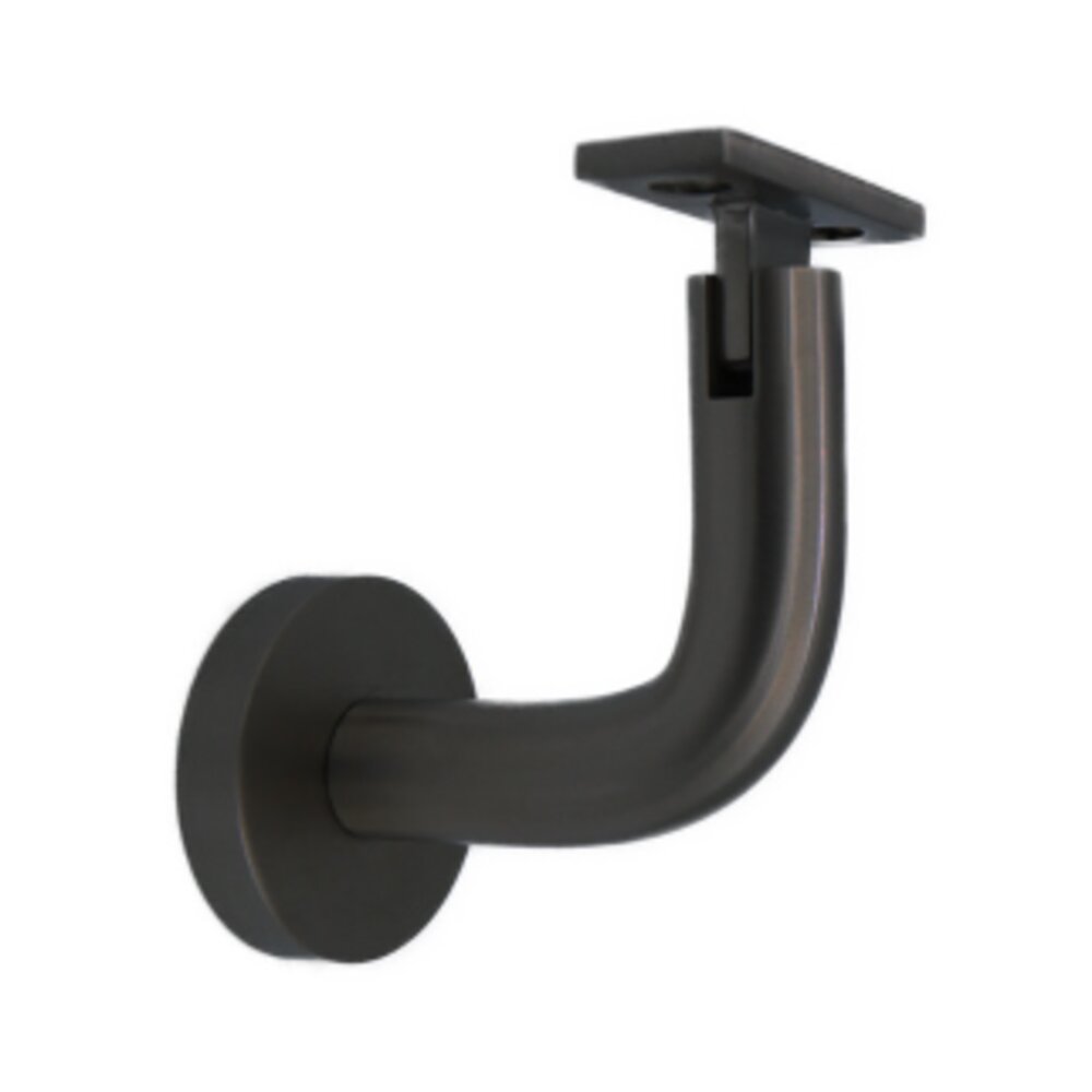 Round Mount Base and Rounded Arm with Flat Clamp Surface Mounted Hand Rail Bracket in Satin Black