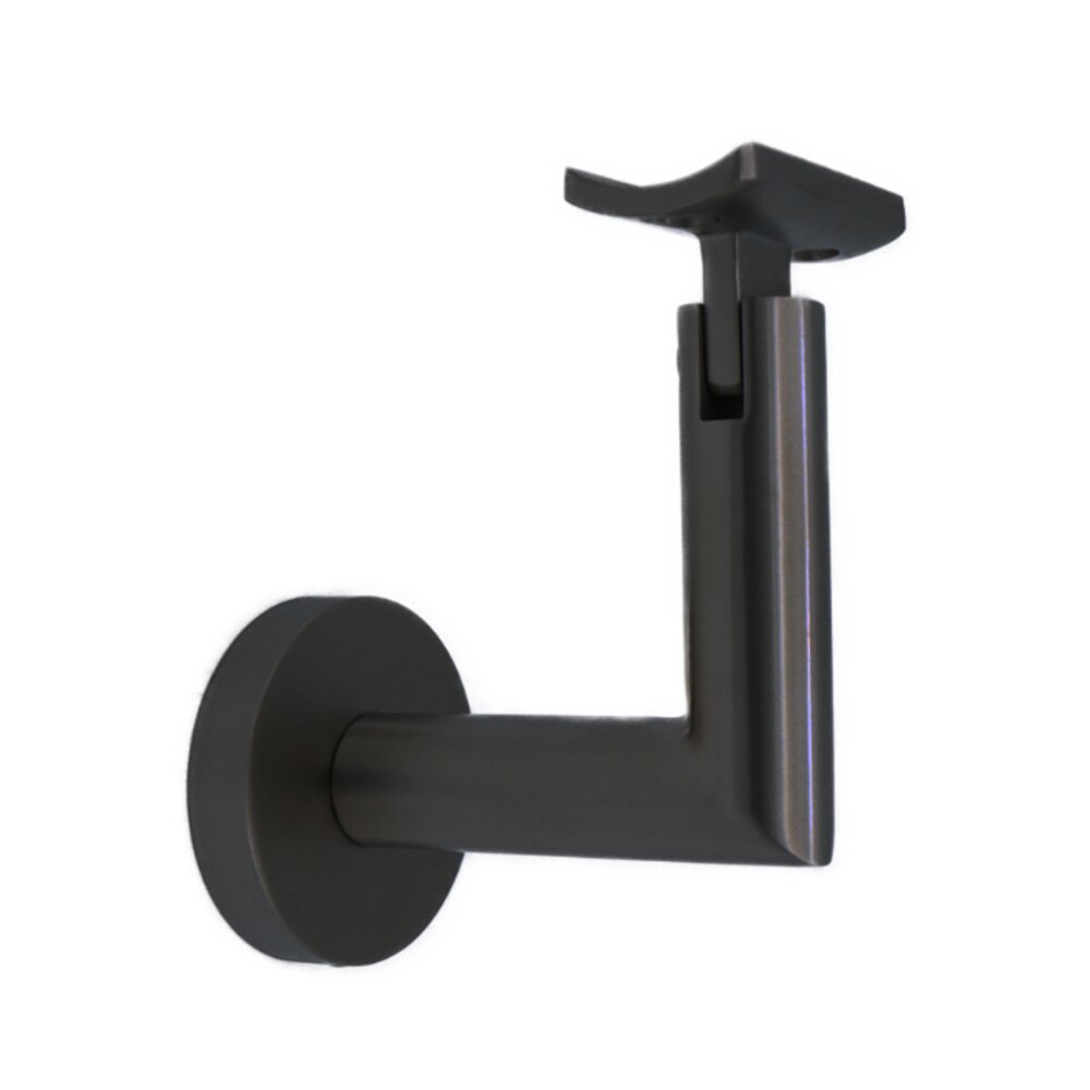 Round Mount Base and Tubular Arm with Curve Clamp Concrete Mounted Hand Rail Bracket in Satin Black