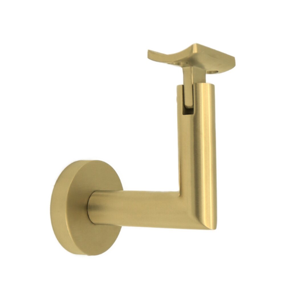 Round Mount Base and Tubular Arm with Curve Clamp Concrete Mounted Hand Rail Bracket in Satin Brass