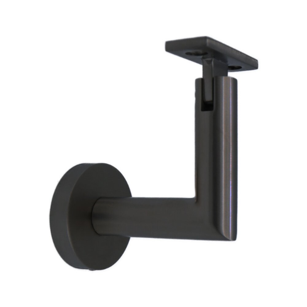 Round Mount Base and Tubular Arm with Flat Clamp Concrete Mounted Hand Rail Bracket in Satin Black