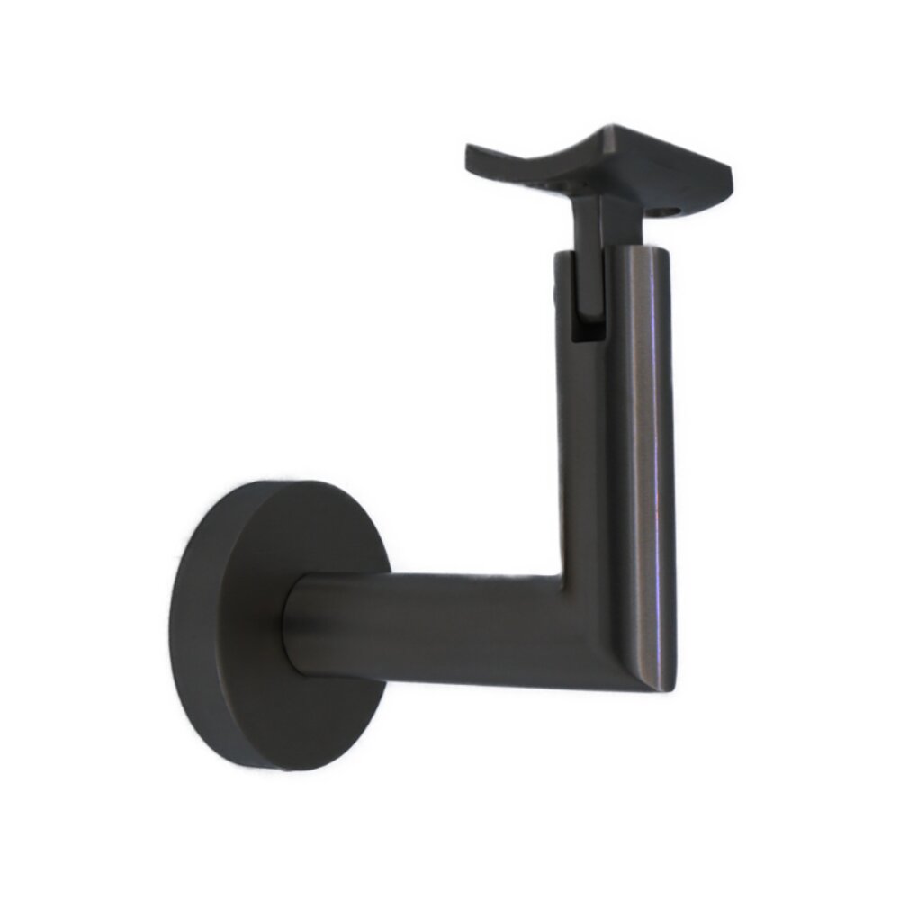 Round Mount Base and Tubular Arm with Curve Clamp Glass Mounted Hand Rail Bracket in Satin Black