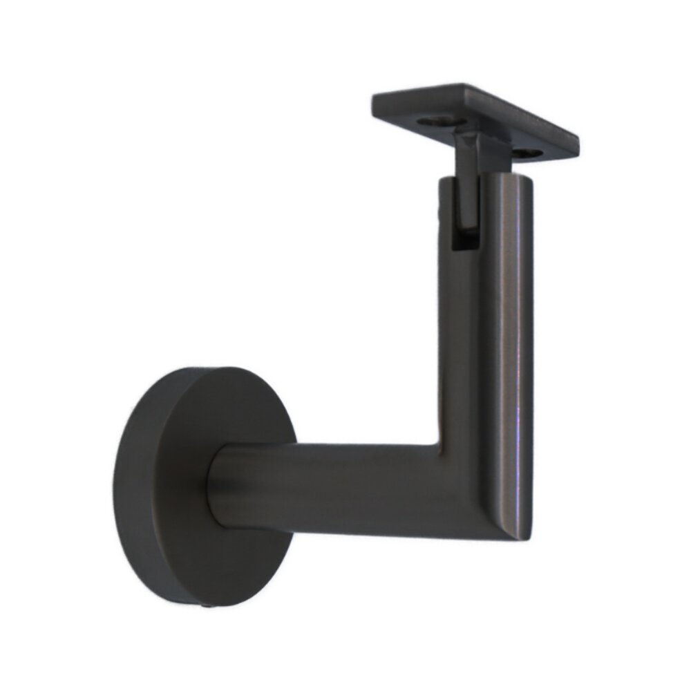 Round Mount Base and Tubular Arm with Flat Clamp Glass Mounted Hand Rail Bracket in Satin Black