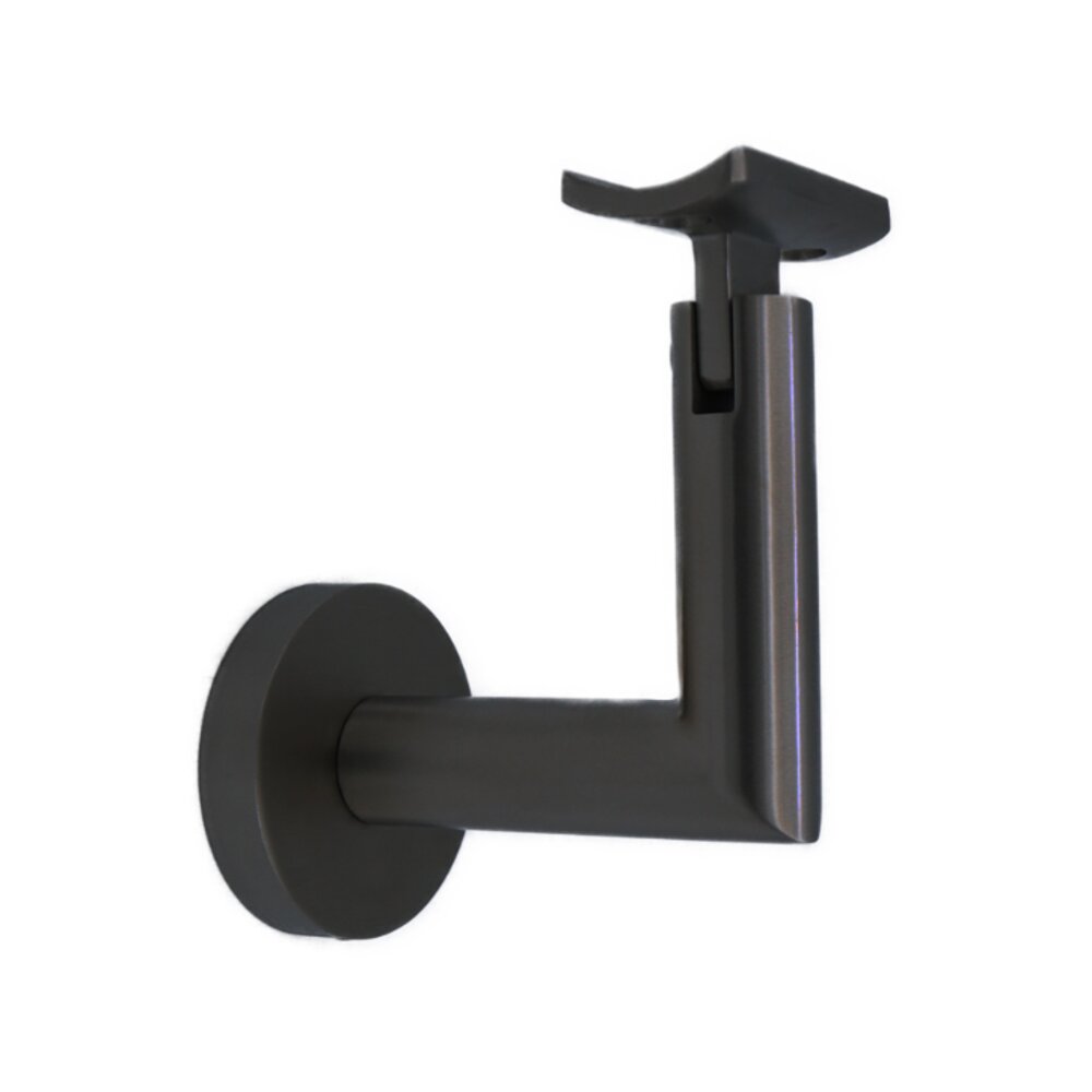 Round Mount Base and Tubular Arm with Curve Clamp Surface Mounted Hand Rail Bracket in Satin Black