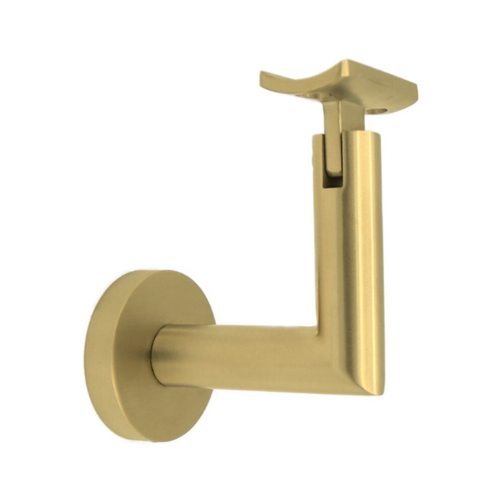 Round Mount Base and Tubular Arm with Curve Clamp Surface Mounted Hand Rail Bracket in Satin Brass