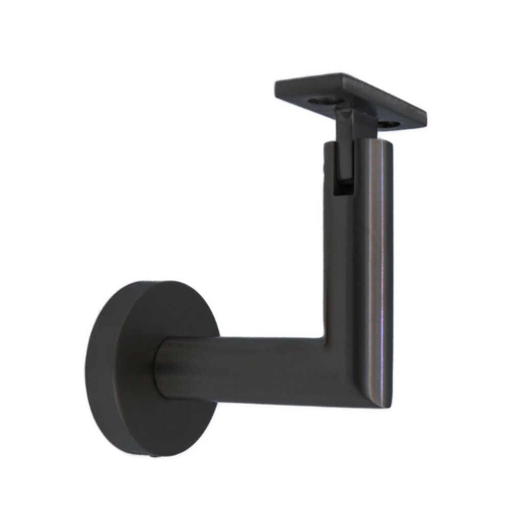 Round Mount Base and Tubular Arm with Flat Clamp Surface Mounted Hand Rail Bracket in Satin Black