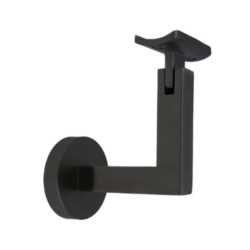 Round Mount Base and Squared Arm with Curve Clamp Concrete Mounted Hand Rail Bracket in Satin Black