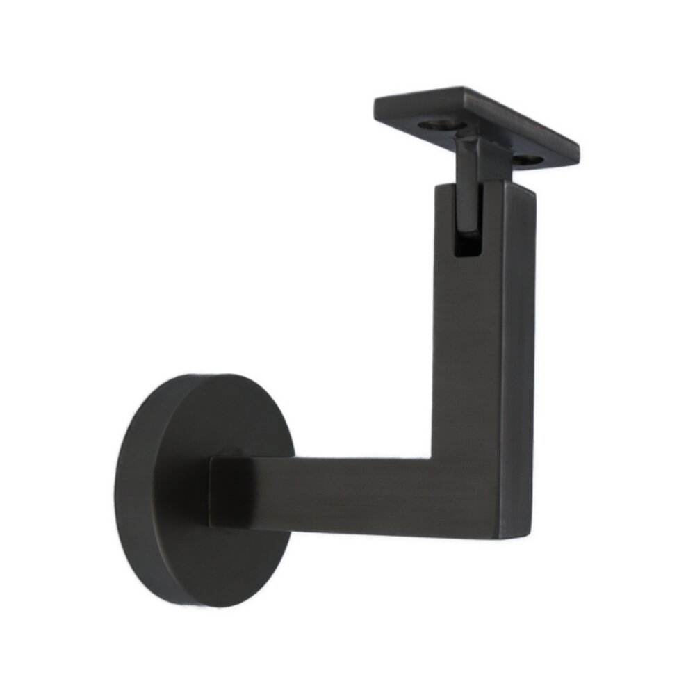 Round Mount Base and Squared Arm with Flat Clamp Concrete Mounted Hand Rail Bracket in Satin Black