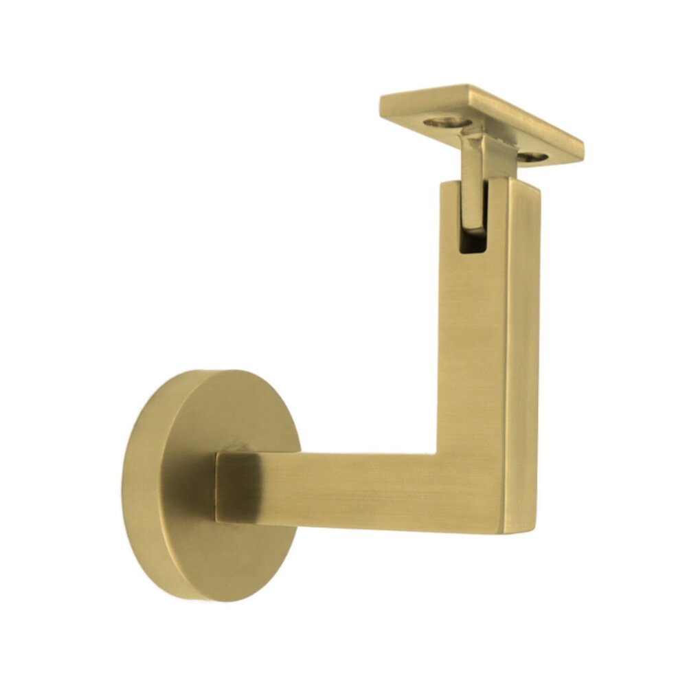 Round Mount Base and Squared Arm with Flat Clamp Concrete Mounted Hand Rail Bracket in Satin Brass