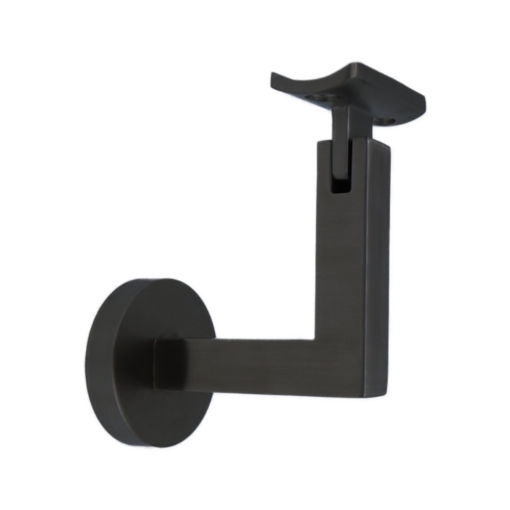 Round Mount Base and Squared Arm with Curve Clamp Glass Mounted Hand Rail Bracket in Satin Black