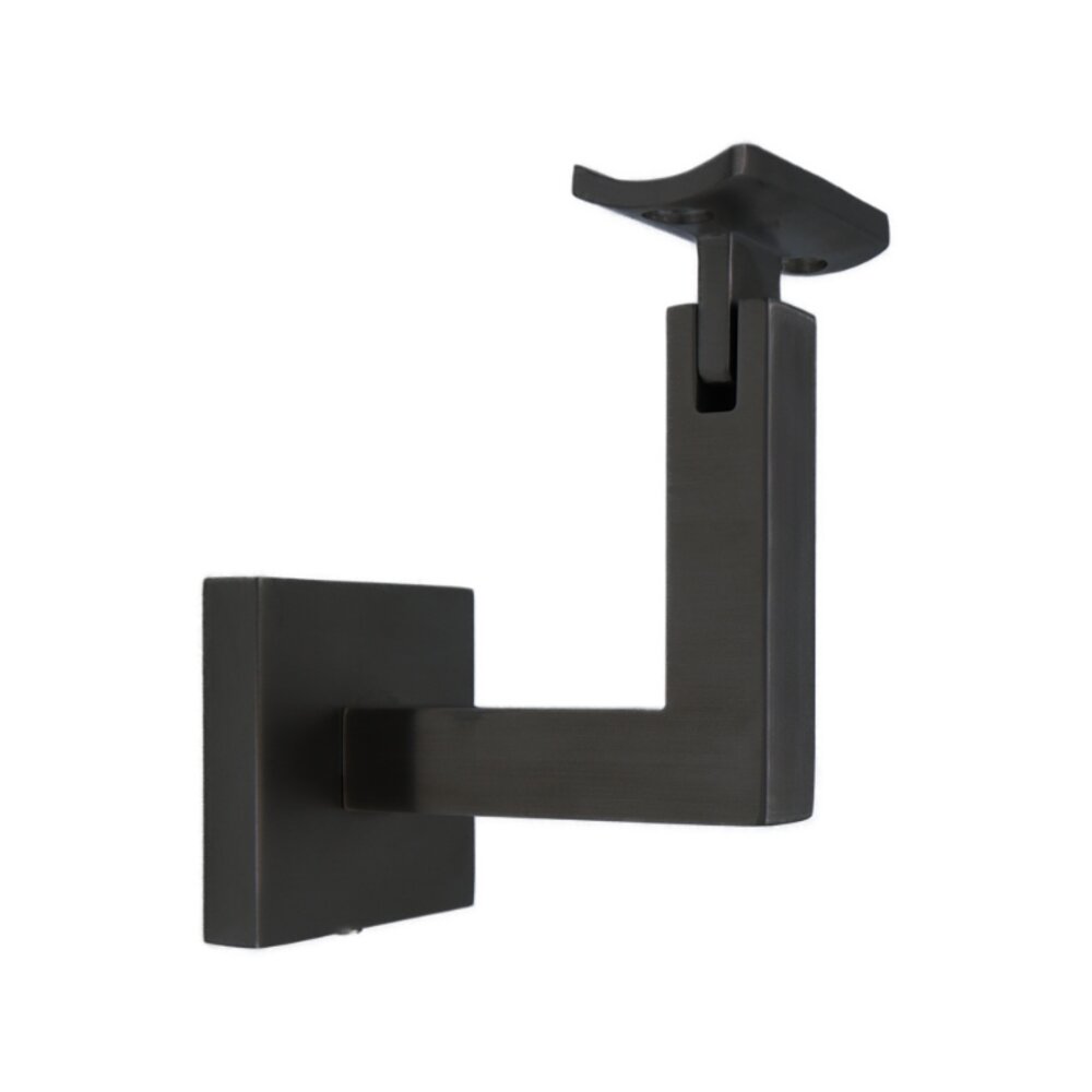Square Mount Base and Squared Arm with Curve Clamp Glass Mounted Hand Rail Bracket in Satin Black
