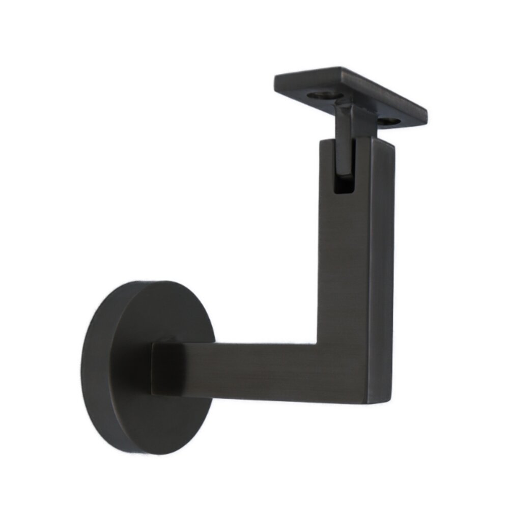 Round Mount Base and Squared Arm with Flat Clamp Glass Mounted Hand Rail Bracket in Satin Black