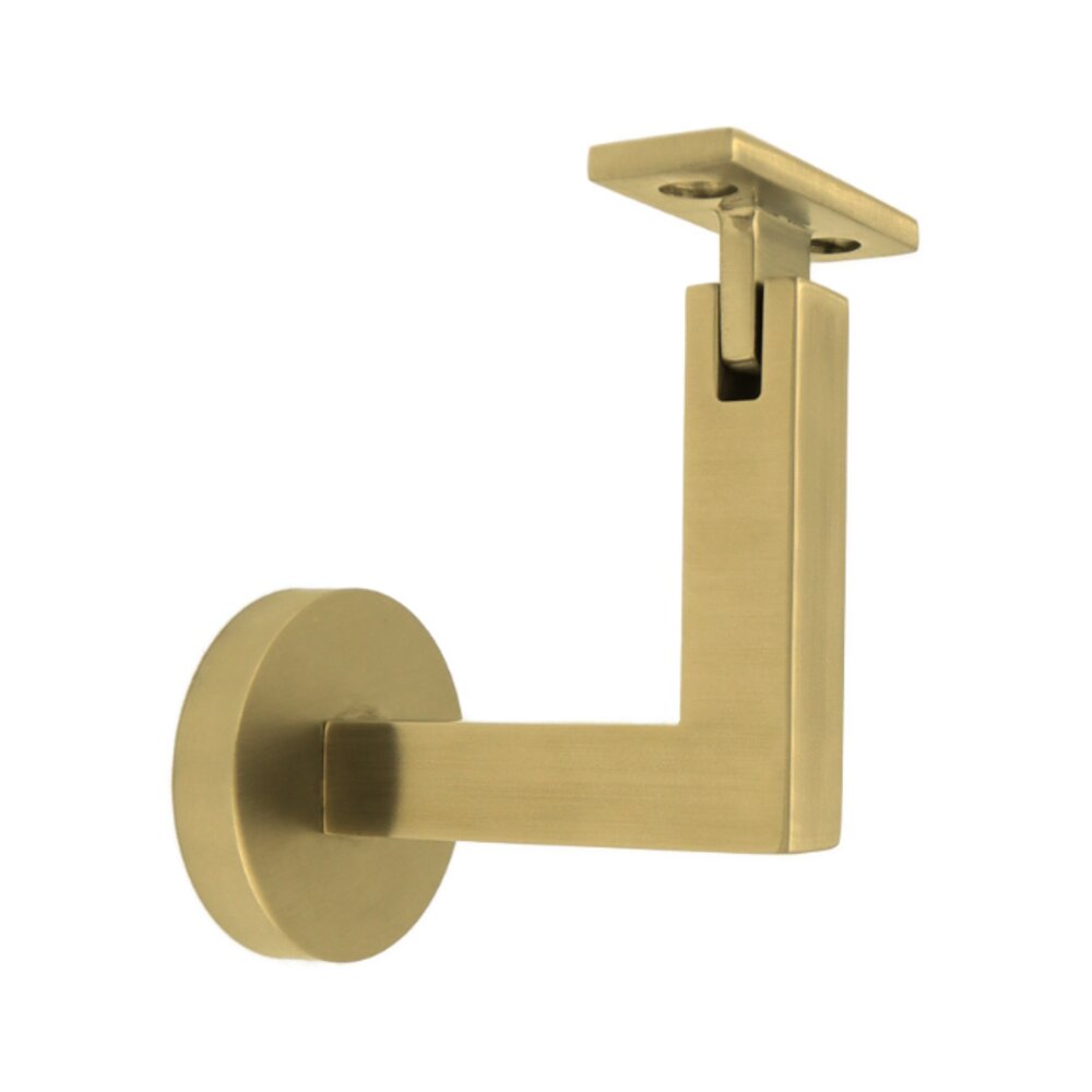 Round Mount Base and Squared Arm with Flat Clamp Glass Mounted Hand Rail Bracket in Satin Brass