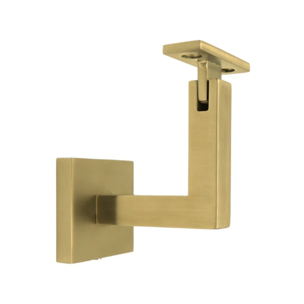 Square Mount Base and Squared Arm with Flat Clamp Glass Mounted Hand Rail Bracket in Satin Brass