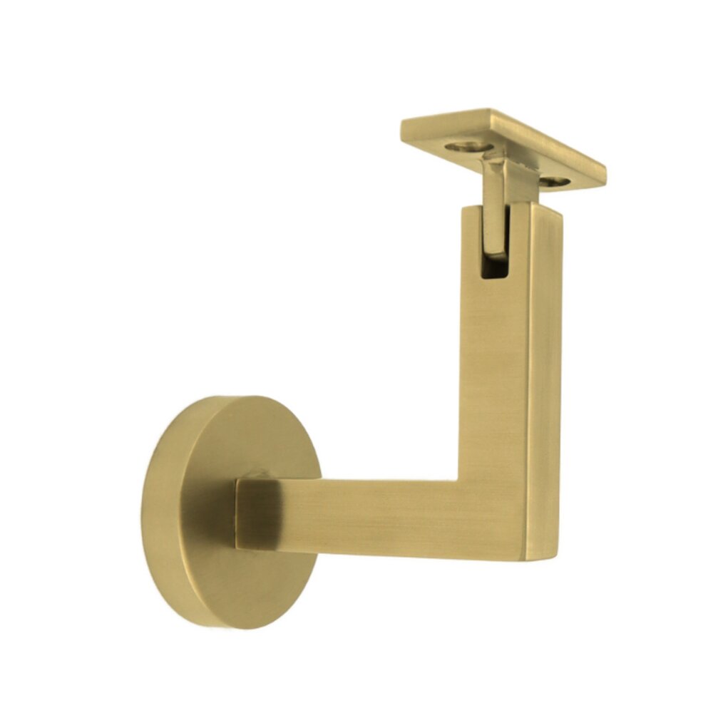 Round Mount Base and Squared Arm with Flat Clamp Surface Mounted Hand Rail Bracket in Satin Brass
