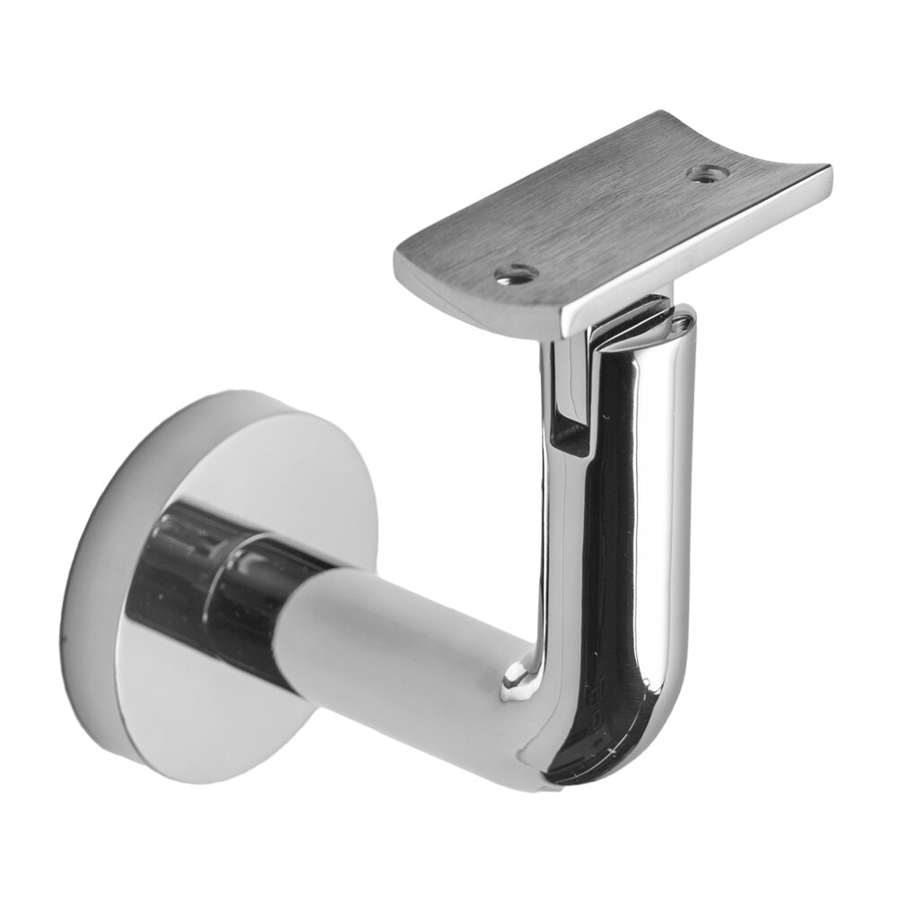Round Mount Base and Rounded Arm with Curve Clamp Concrete Mounted Hand Rail Bracket in Polished Stainless Steel