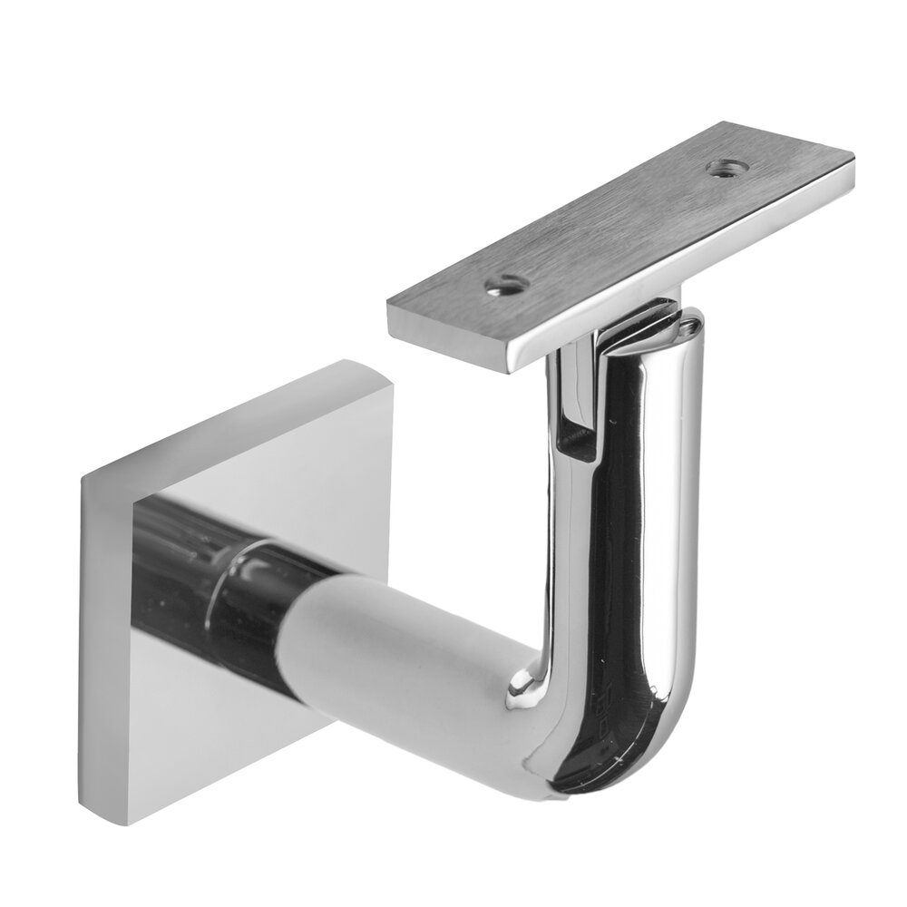 Square Mount Base and Rounded Arm with Flat Clamp Concrete Mounted Hand Rail Bracket in Polished Stainless Steel
