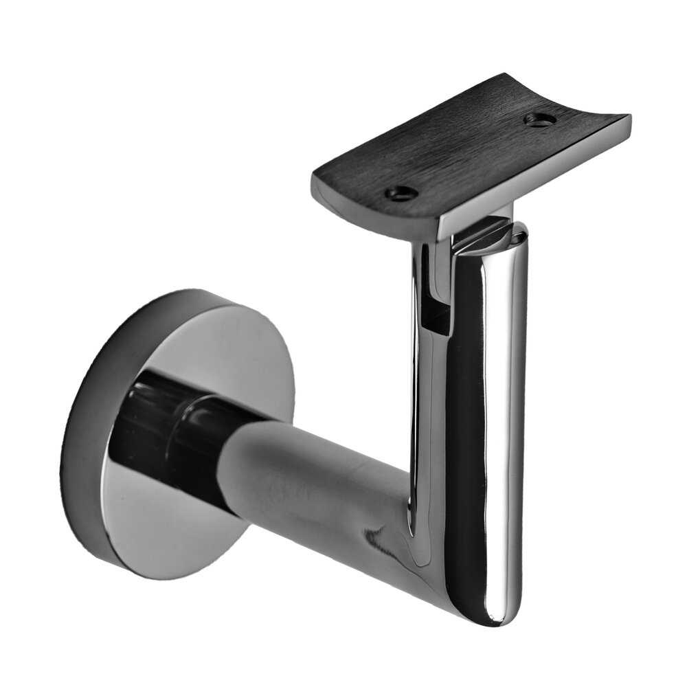Round Mount Base and Tubular Arm with Curve Clamp Surface Mounted Hand Rail Bracket in Polished Stainless Steel