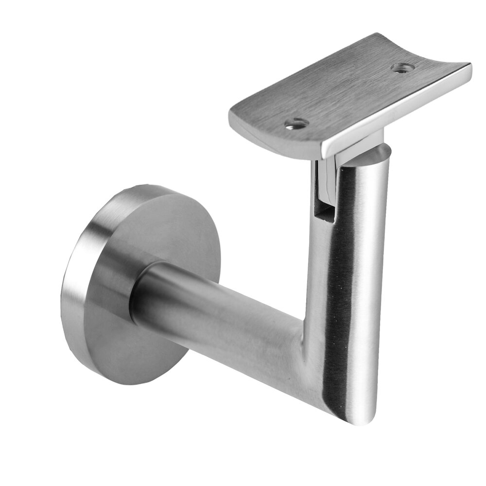 Round Mount Base and Tubular Arm with Curve Clamp Surface Mounted Hand Rail Bracket in Satin Stainless Steel