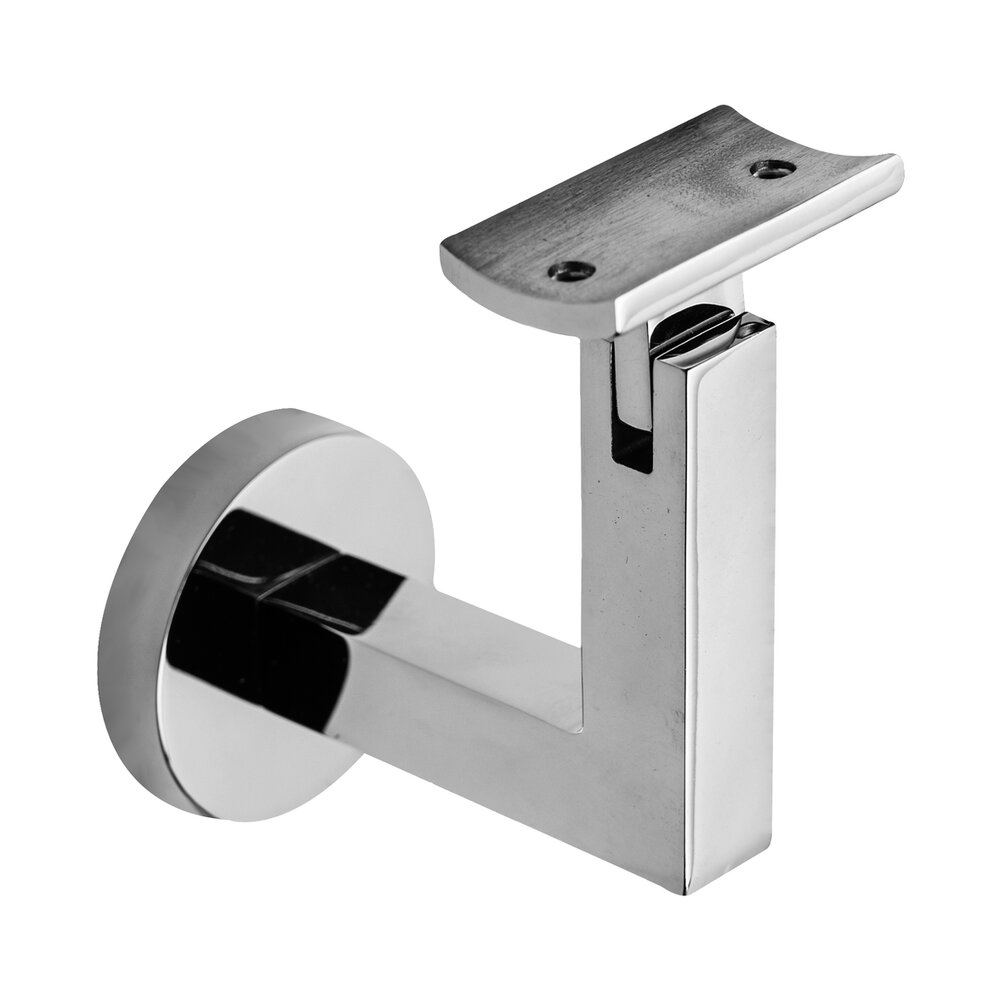 Round Mount Base and Squared Arm with Curve Clamp Concrete Mounted Hand Rail Bracket in Polished Stainless Steel