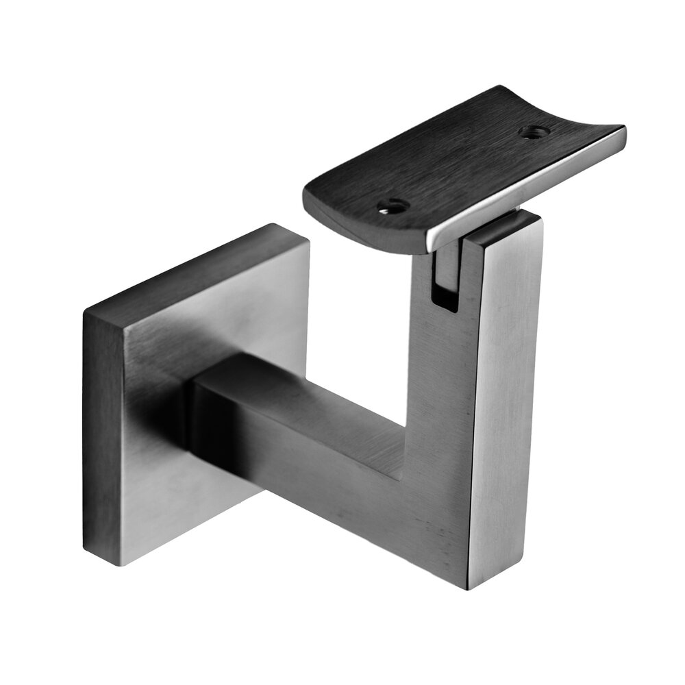 Square Mount Base and Squared Arm with Curve Clamp Glass Mounted Hand Rail Bracket in Satin Stainless Steel