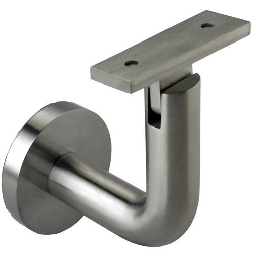 Round Mount Base and Rounded Arm with Flat Clamp Glass Mounted Hand Rail Bracket in Satin Stainless Steel