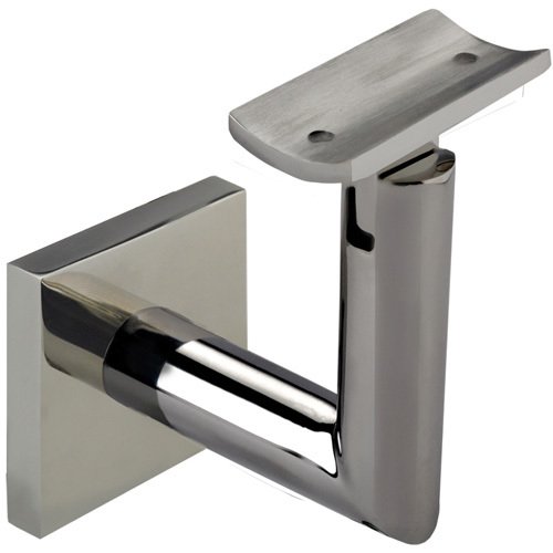 Square Mount Base and Tubular Arm with Curve Clamp Concrete Mounted Hand Rail Bracket in Polished Stainless Steel