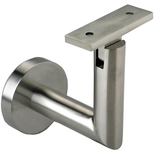 Round Mount Base and Tubular Arm with Flat Clamp Glass Mounted Hand Rail Bracket in Satin Stainless Steel