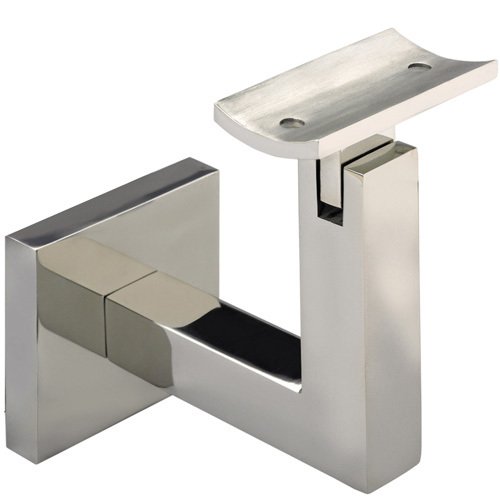 Square Mount Base and Squared Arm with Curve Clamp Concrete Mounted Hand Rail Bracket in Polished Stainless Steel