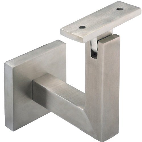 Square Mount Base and Squared Arm with Flat Clamp Glass Mounted Hand Rail Bracket in Satin Stainless Steel