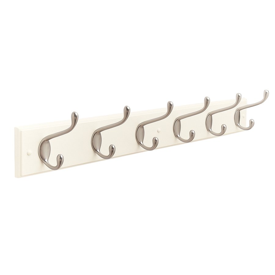 27" Six Hook Rack in White with Silver