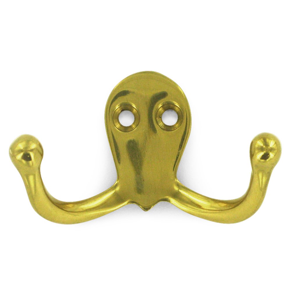 Solid Brass Double Hook in Polished Brass