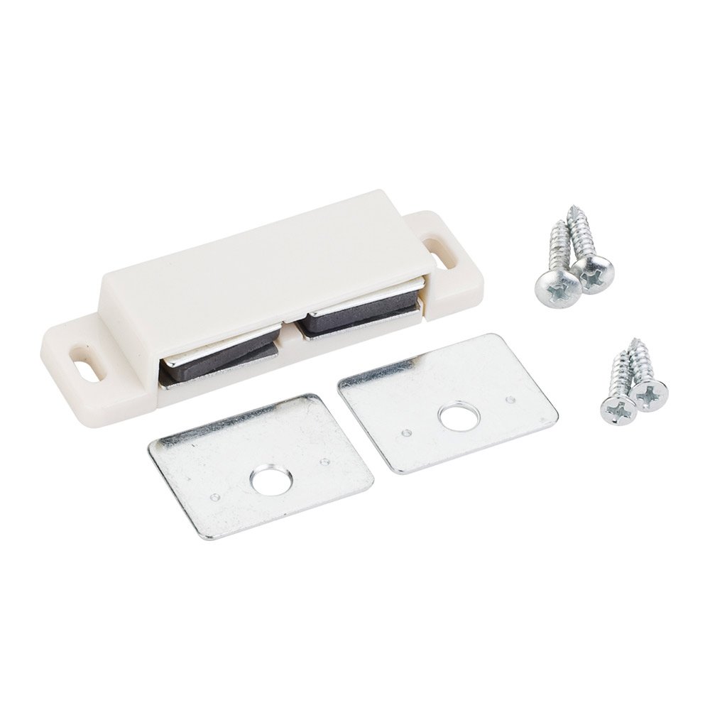 Double Magnetic Catch with Strike and Screws in White