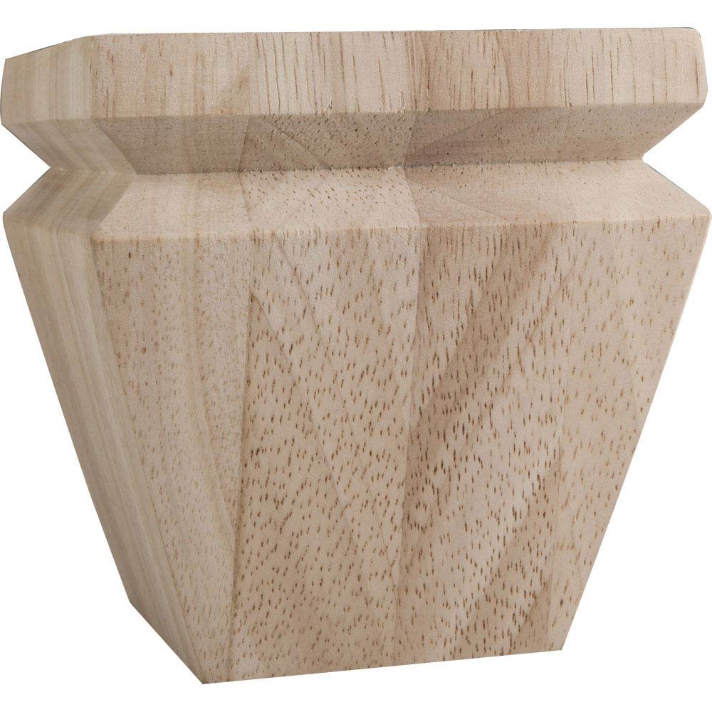 4" Square x 4" Tall Tapered Bun Foot with "V" Groove in Rubberwood Wood
