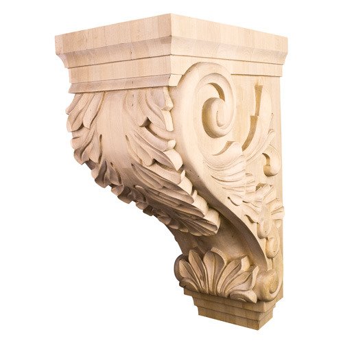 Large Acanthus Traditional Corbel in White Birch Wood