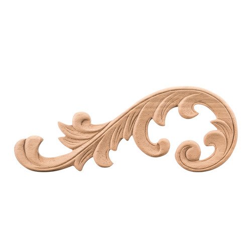 4 3/8" Left Acanthus Traditional Applique in Rubberwood Wood