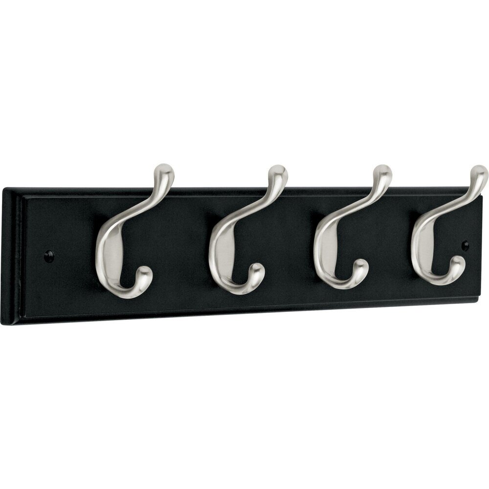 18" Rail with 4 Heavy Duty Hooks in Black and Black,Satin Nickel